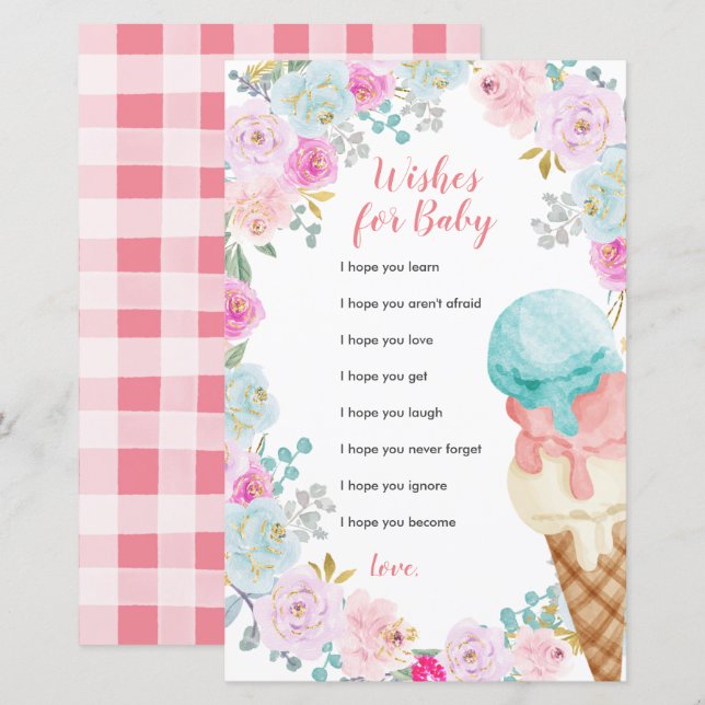 Ice Cream Pastel Flowers Wishes for Baby Card (Front/Back)