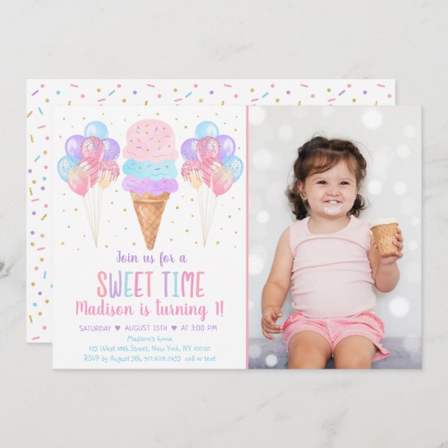 Ice Cream Pastel Rainbow Birthday Invitation (Front/Back)