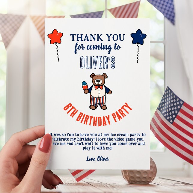 Ice Cream Patriotic Birthday Party Thank You Card (Creator Uploaded)