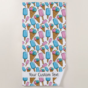 Ice Cream Pattern custom text beach towel