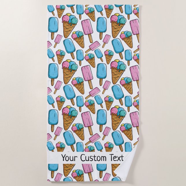 Ice Cream Pattern custom text beach towel (Front)