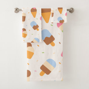 Ice Cream Pattern, Ice Cream Cone, Ice Popsicle Bath Towel Set