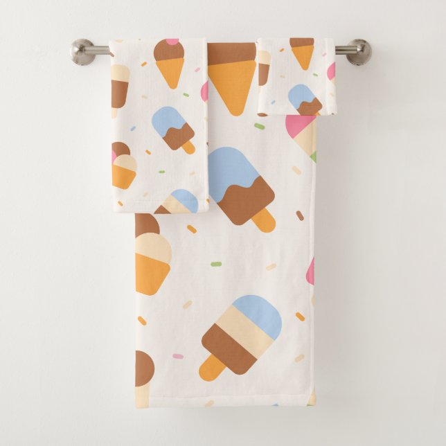 Ice Cream Pattern, Ice Cream Cone, Ice Popsicle Bath Towel Set (Insitu)