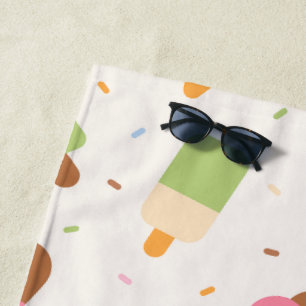 Ice Cream Pattern, Ice Cream Cone, Ice Popsicle Beach Towel