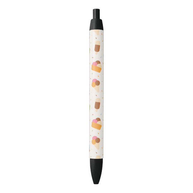 Ice Cream Pattern, Ice Cream Cone, Ice Popsicle Black Ink Pen (Front Vertical)