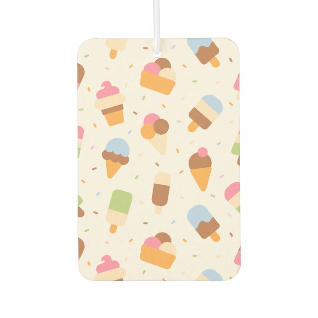 Ice Cream Pattern, Ice Cream Cone, Ice Popsicle Car Air Freshener (Front)