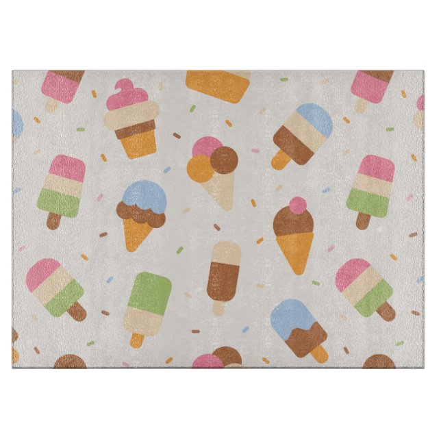 Ice Cream Pattern, Ice Cream Cone, Ice Popsicle Cutting Board (Front)