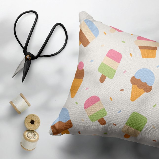 Ice Cream Pattern, Ice Cream Cone, Ice Popsicle Decorative Cushion (Creator Uploaded)
