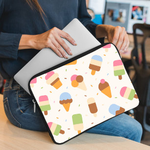 Ice Cream Pattern, Ice Cream Cone, Ice Popsicle Laptop Sleeve