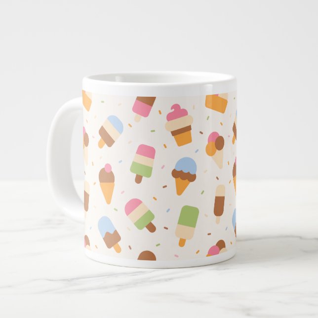 Ice Cream Pattern, Ice Cream Cone, Ice Popsicle Large Coffee Mug (Front Left)
