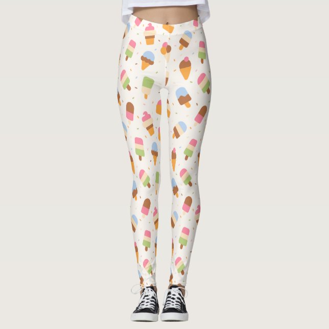 Ice Cream Pattern, Ice Cream Cone, Ice Popsicle Leggings (Front)