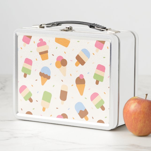 Ice Cream Pattern, Ice Cream Cone, Ice Popsicle Metal Lunch Box (In Situ)
