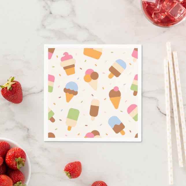 Ice Cream Pattern, Ice Cream Cone, Ice Popsicle Napkin (Insitu)