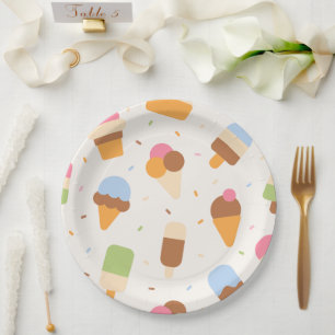 Ice Cream Pattern, Ice Cream Cone, Ice Popsicle Paper Plate