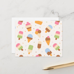 Ice Cream Pattern, Ice Cream Cone, Ice Popsicle Postcard