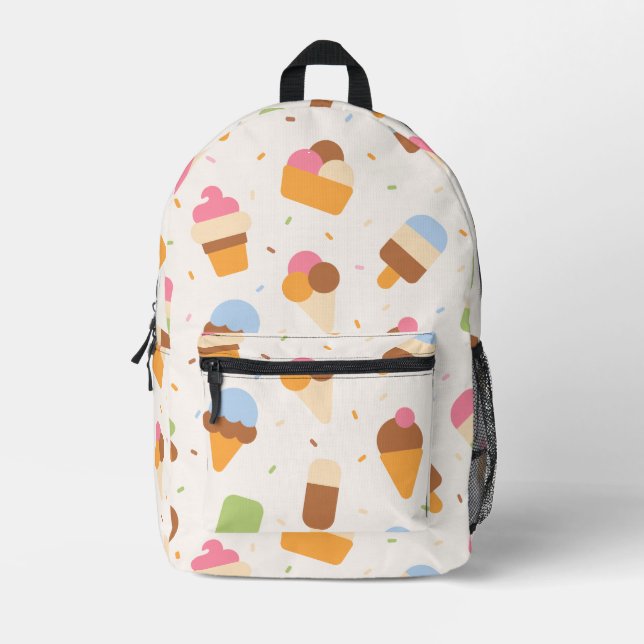 Ice Cream Pattern, Ice Cream Cone, Ice Popsicle Printed Backpack (Front)