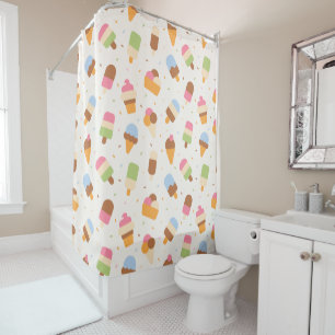 Ice Cream Pattern, Ice Cream Cone, Ice Popsicle Shower Curtain
