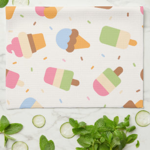 Ice Cream Pattern, Ice Cream Cone, Ice Popsicle Tea Towel
