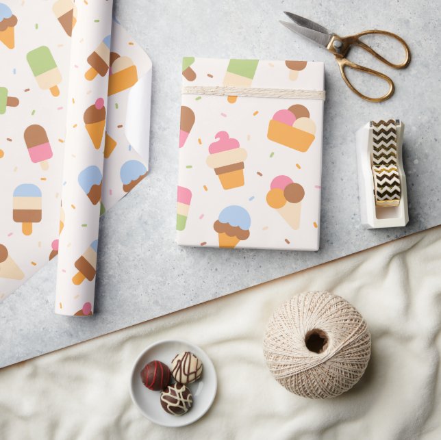 Ice Cream Pattern, Ice Cream Cone, Ice Popsicle Wrapping Paper (Crafts)