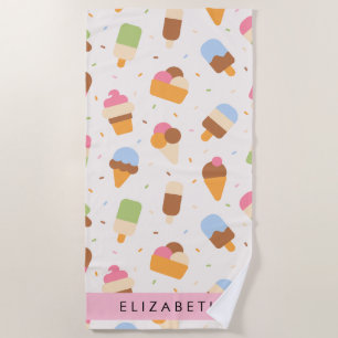 Ice Cream Pattern, Ice Cream Cone, Your Name Beach Towel