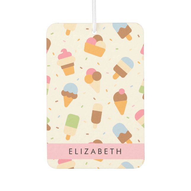 Ice Cream Pattern, Ice Cream Cone, Your Name Car Air Freshener (Front)