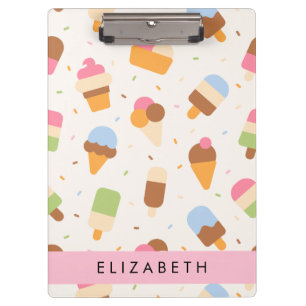 Ice Cream Pattern, Ice Cream Cone, Your Name Clipboard