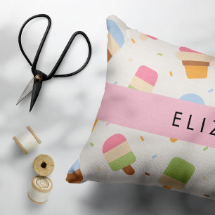 Ice Cream Pattern, Ice Cream Cone, Your Name Decorative Cushion