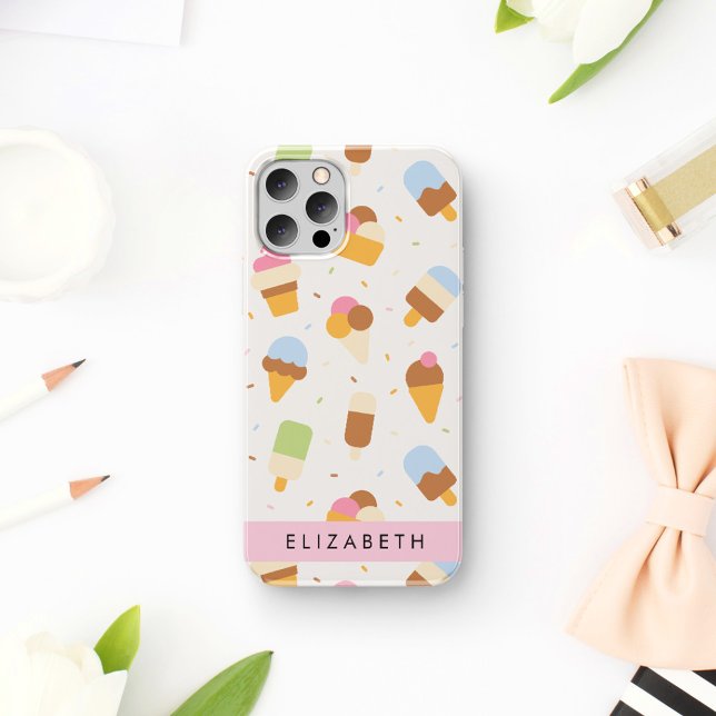Ice Cream Pattern, Ice Cream Cone, Your Name iPhone 16 Case (Creator Uploaded)