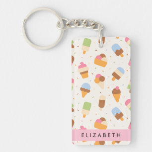 Ice Cream Pattern, Ice Cream Cone, Your Name Key Ring