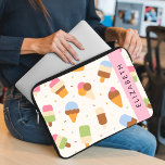 Ice Cream Pattern, Ice Cream Cone, Your Name Laptop Sleeve<br><div class="desc">Cute,  fun and adorable pattern with ice creams and sprinkles. Modern and trendy gift,  perfect for the ice cream lover in your life. Personalise by adding your name,  nickname,  monogram or initials.</div>