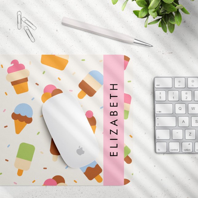 Ice Cream Pattern, Ice Cream Cone, Your Name Mouse Mat (Creator Uploaded)