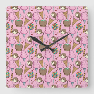 Ice cream pattern   Lollies pattern   lollipop 26 Square Wall Clock