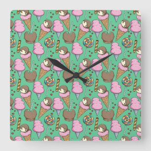 Ice cream pattern Lollies pattern lollipop 29 Square Wall Clock