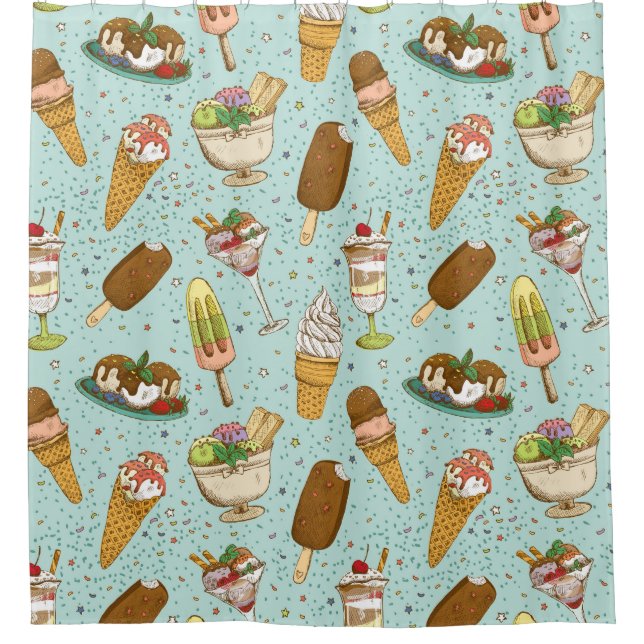 Ice Cream Pattern Shower Curtain (Front)