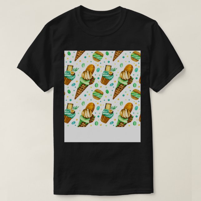 Ice Cream Pattern With Mint amel Ice Cream T-Shirt (Design Front)