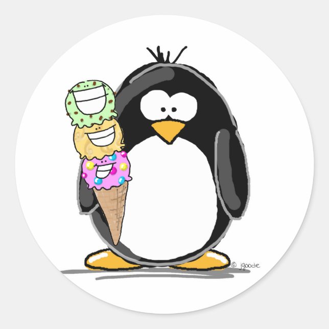 Ice Cream Penguin Classic Round Sticker (Front)