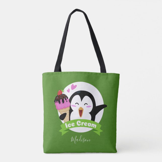Ice Cream Penguin custom name & colour bags (Back)