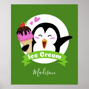 Ice Cream Penguin custom name & colour poster