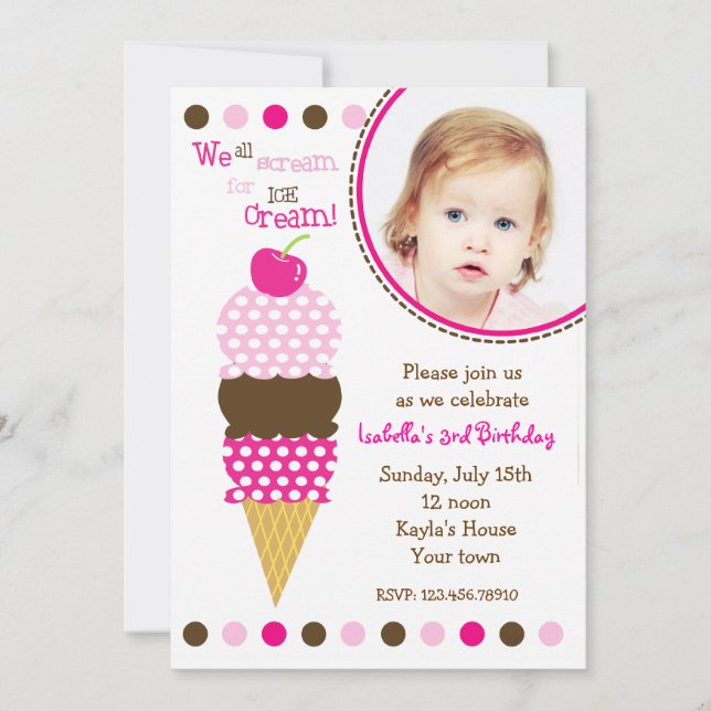 Ice Cream Photo Birthday Party Invitaitons Invitation (Front)