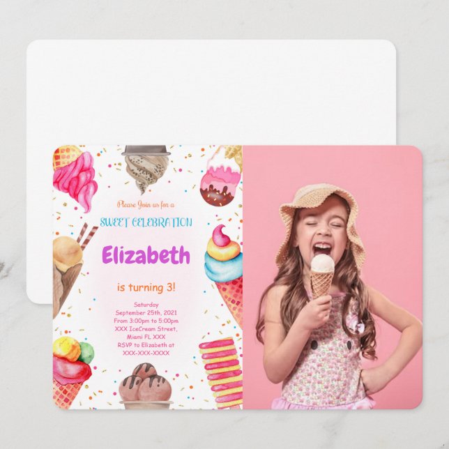 Ice Cream Photo Invitation (Front/Back)