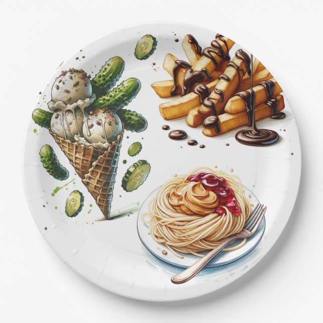 Ice Cream & Pickles Weird Cravings Baby Shower Paper Plate (Front)