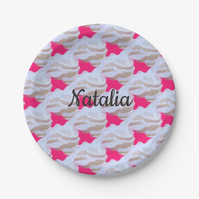 Ice cream pink and white party paper plate (Front)