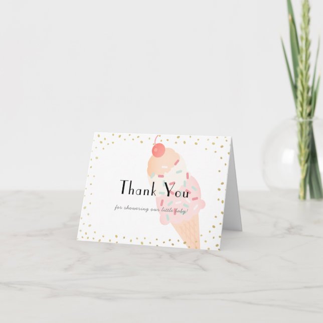 Ice Cream Pink Baby Shower Thank You Card (Front)