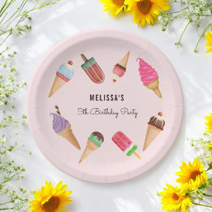 Ice Cream Pink Blue Brown Popsicle Paper Plate