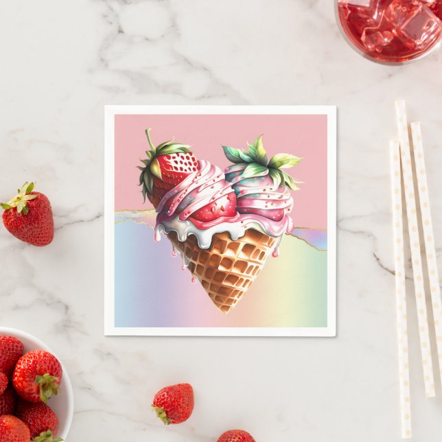 Ice cream pink blue sundae waffle cone heart kids napkin (Insitu)