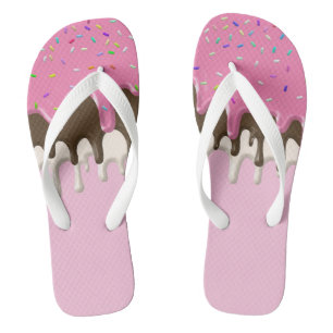 Ice cream pink frosting sprinkles drip flip flops