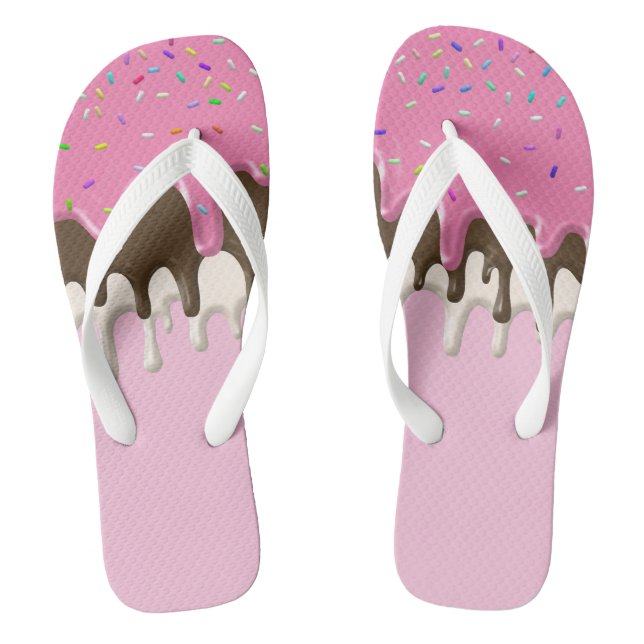 Ice cream pink frosting sprinkles drip flip flops (Footbed)