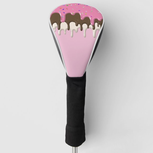Ice cream pink frosting sprinkles drip golf head cover (Front)