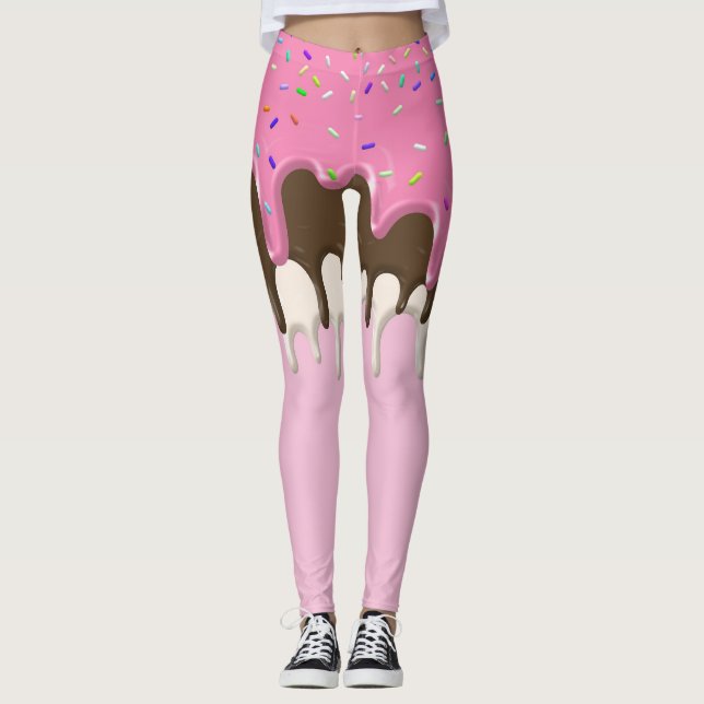 Ice cream pink frosting sprinkles drip leggings (Front)