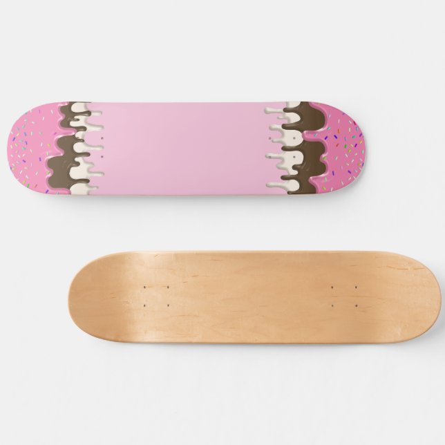 Ice cream pink frosting sprinkles drip skateboard (Horz)